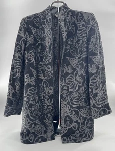 Chicos Blazer Jacket Sz 0 XS Blk Silver Open Front Lined Padded Shoulder Floral - Picture 1 of 7