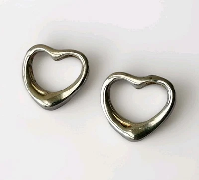 Heart Stud Earrings 925 Silver Modernist Puffy Open - Image 1 of 4
