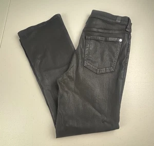7 For All Mankind Coated Black Jeans 28 | Bootcut Flare High Rise Leather Nice!! - Picture 1 of 11