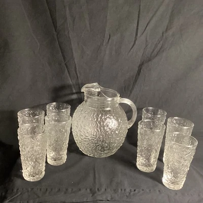 Vintage Anchor Hocking Lido Milano Pitcher and 8 Glasses - Image 1 of 4