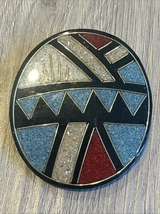 Large Round Zuni Inlay Pin Brooch  - Picture 1 of 4