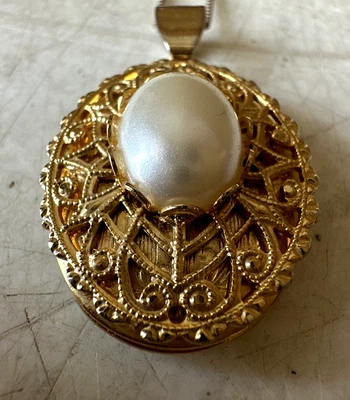 纯银 925 项链带金色珍珠吊坠 状况完好 — 第 1/4 张图片