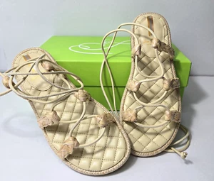 Sam Edelman Womens Sand Nappa Zariah Sandals 7 1/2 Beige Ankle Tie - Picture 1 of 8