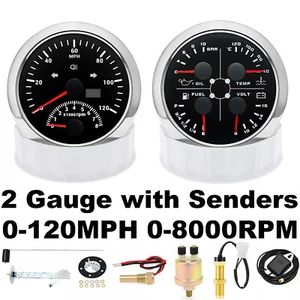 2 Gauge Set 85mm Car Boat GPS Speedometer 0-120MPH 4IN1 Fuel/Temp/Oil Press/Volt - Picture 1 of 14