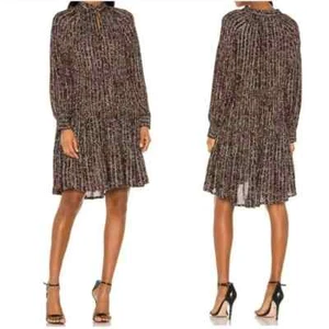 Birgitte Herskind Adeline Dress Size 8 Purple Floral Metallic Threading Accent - Picture 1 of 11