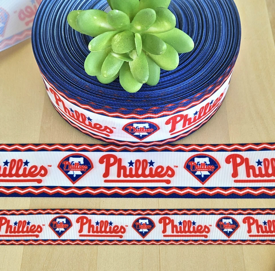 3/8, 5/8, 7/8, 1.5 & 3" (1 YD) Philadelphia Phillies Grosgrain Ribbon Baseball - Image 1 of 1