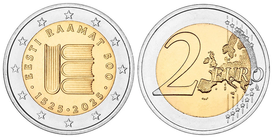 ESTLAND 2 EURO 2025 500 JAHRE BÜCHER IN ESTNISCHER SPRACHE UND FRÜHERE AUSGABEN - Bild 1 von 1