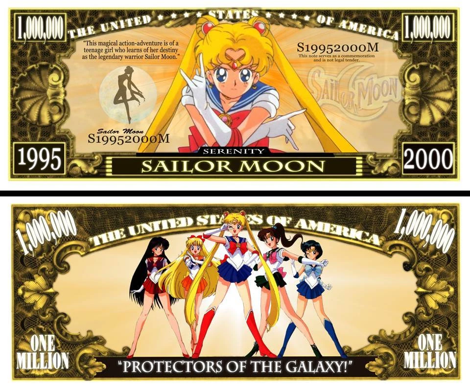 Sailor Moon Million Dollar Bill Play Funny Money Novelty Note + FREE SLEEVE