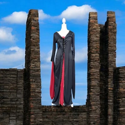 Fantasia de vampira de Halloween vermelho sangue e preto LARP cosplay gótico teatro com cadarço - Imagem 1 de 4