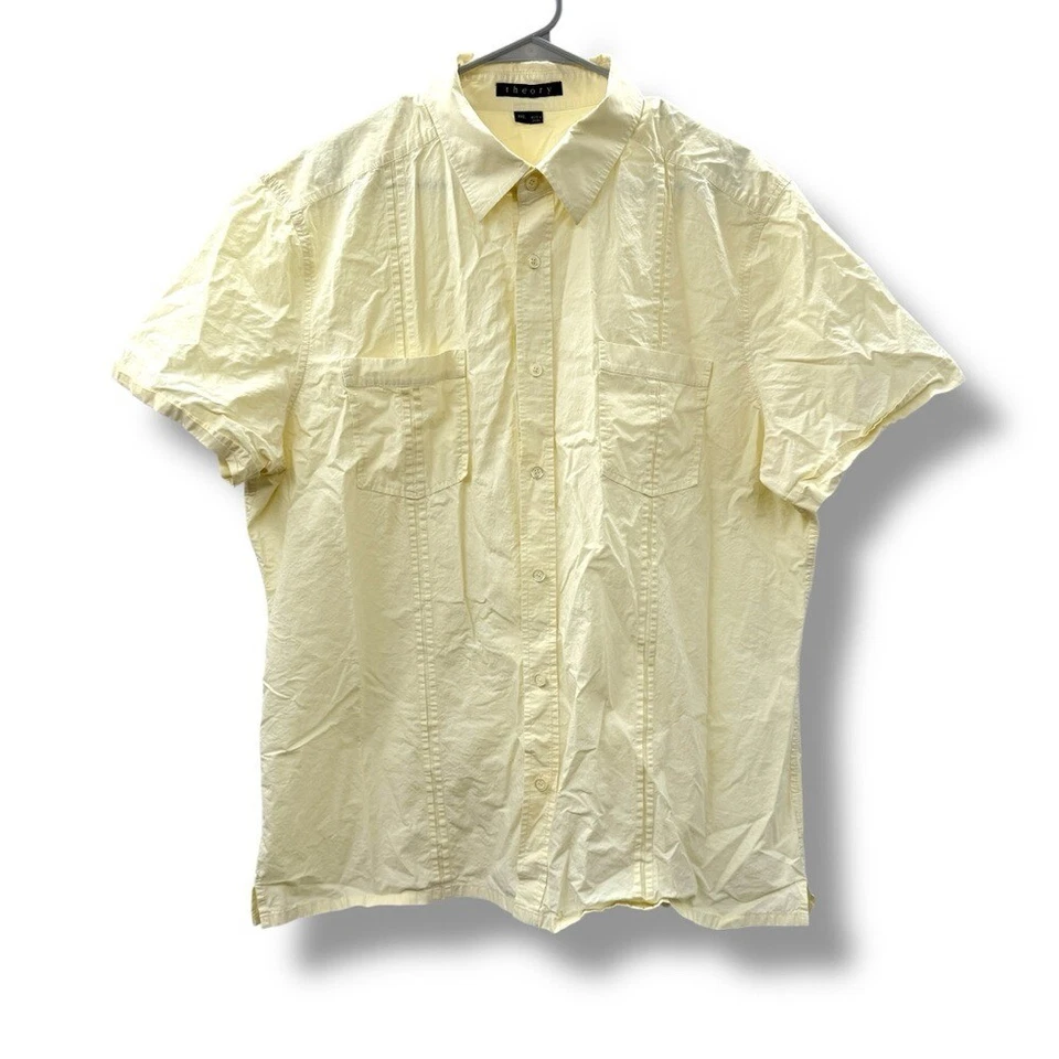 Theory Pale Yellow Button Down Shirt Men's Size XXL 100% Cotton Short Sleeve - Image 1 of 4