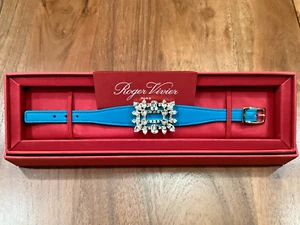 🔥Roger Vivier-Broche Crystal Buckle Bracelet Exquisite Blue Leather New in Box. - Picture 1 of 5