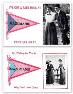 1920's Mazomanie Village Wisconsin Pennant Antique Photo Postcards (2) VTG C1 - Picture 1 of 5