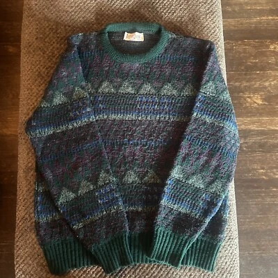 Suéter grunge vintage Jantzen masculino grande verde azul roxo malha vovô - Imagem 1 de 4