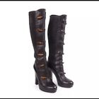 Gucci Knee High Heel Black Leather Boots Bamboo Buckle Quileted 36,5eu 6,5us