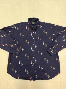 Vintage 1995 Dockers Golf Navy All Over Golfer Pattern L/S Button Down Mens XL - Picture 1 of 10