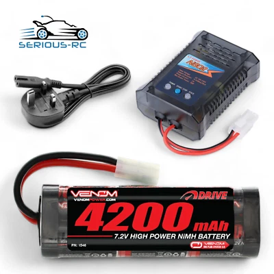SERIOUS-RC Tamiya RC Car Battery 7.2v 4200mah NiMH Rechargeable Battery + 2ah FAST CHARGER