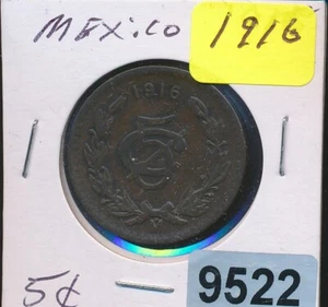 MEXICO - 1916 COPPER 5 CENTAVOS - #9522 - Picture 1 of 2