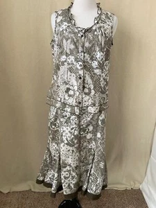 Vintage Bali Women's Green/white Floral 2-Piece Skirt/Top Set - Picture 1 of 12