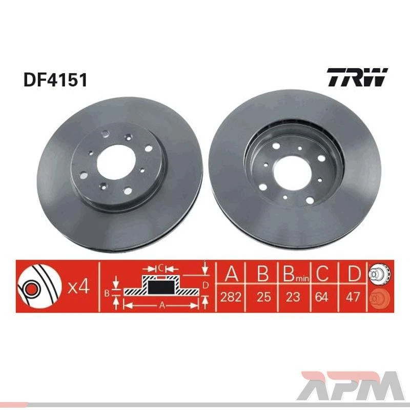 2X TRW DF4151 Disque De Frein 282 Mm Pour Honda Accord VI CH CL CF CG CH CK - Photo 1/1