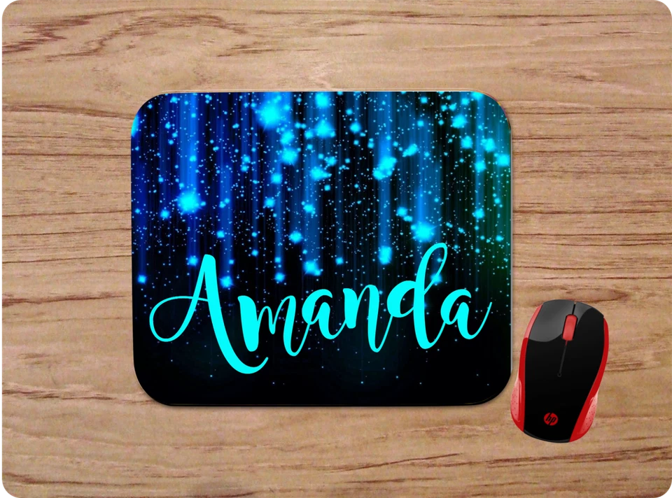 PERSONALIZED W/ NAME MOUSE PAD CUSTOM MADE - BLUE RAINING GALAXY STARS - Image 1 of 1