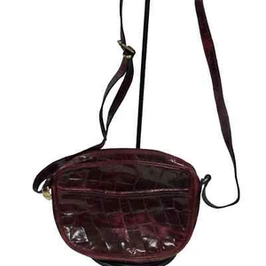 Vtg FURLA burgundy leather crossbody croc print bag purse made in Italy - Picture 1 of 9
