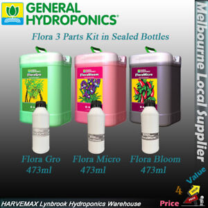 General Hydroponics Flora Grow Bloom Micro Nutrient Kit 3x 473ml Refilled Bottle