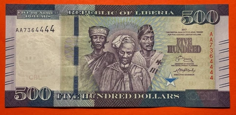 Liberia 500 dollars 2017 series AA note in UNC Pick 36b Cover