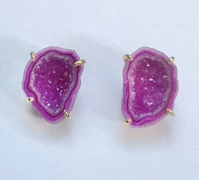PENDIENTES DRUZY ÁGATA GEODA CHAPADOS EN ORO 0.6" NUEVOS Foto 1 de 4