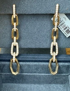 David Yurman 18k Gold Diamond Novella Drop Dangle Earrings Convertible 1.5” NWT - Picture 1 of 23
