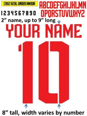 HANDMADE CRUZ AZUL UA 2018 IRON ON heat press transfer numbers for soccer jersey