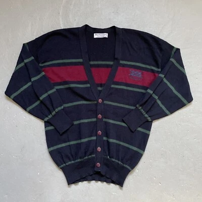 Suéter cardigã vintage Burberrys listra de lã pura feito na Escócia M-G - Imagem 1 de 4
