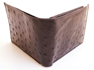 Brown Genuine Leather Ostrich Print Men's Bifold Wallet Western Cowboy  - Image 1 of 4