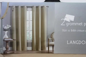 Langdon 2 Woven Grommet Panels, Taupe 76" x 84" by Victoria Classics NEW - Picture 1 of 7