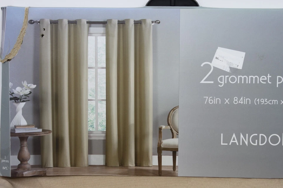 Langdon 2 Woven Grommet Panels, Taupe 76" x 84" by Victoria Classics NEW - Image 1 of 4