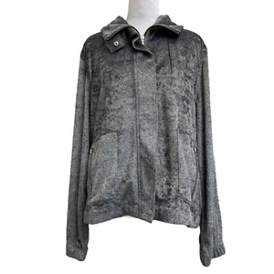 Zenergy by Chicos graue Jasper Moto Velour Jacke Gr. 3 - XL weicher Full Zip Pullover - Bild 1 von 12