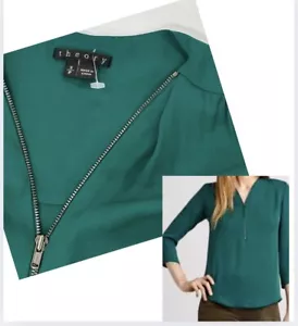 Blusa Theory Seda Mujer Talla Pequeña Verde Cremallera Cuello Excelente Estado - Imagen 1 de 7