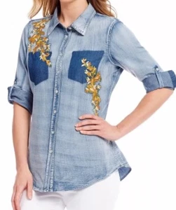 NEW Reba Country Charm Chambray Shirt, Size L, Retail $88 - Picture 1 of 5