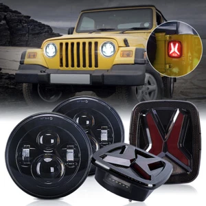 Brightest TJ Combo Smoke X Tail Lights 7" LED Headlights For Jeep 97-06 Wrangler - Picture 1 of 13