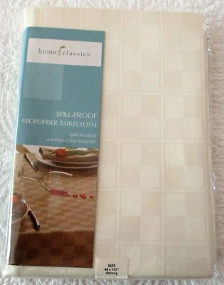 HOME CLASSICS SPILL-PROOF MICROFIBER WHITE TABLECLOTH. 60X102 OBLONG.  NIP.  - Image 1 of 4