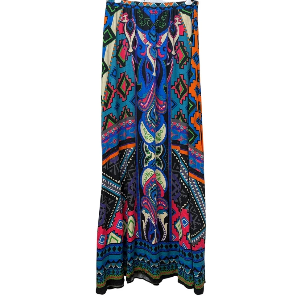 Flying Tomato Maxi Skirt Medium Aztec Boho Colorful Rayon Elastic Waist Midi - Image 1 of 4