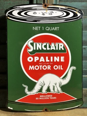 VINTAGE SINCLAIR OPALINE MOTOR OIL CAN 11” PORCELAIN SIGN SERVICE STATION PUMP - Image 1 of 4