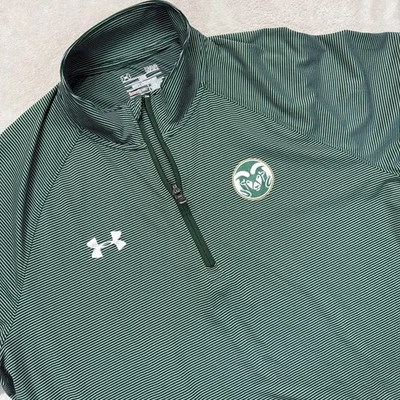 Colorado State Rams Shirt Men's Large Under Armour Green White 1/4 Zip Pullover - Image 1 of 4