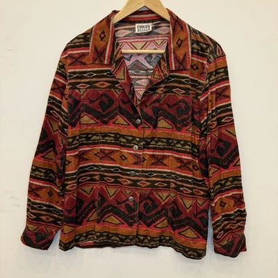 Camisa Chico’s De Colección Años 90 Suroeste Azteca Occidental Pana Abotonada Talla 2  Foto 1 de 4