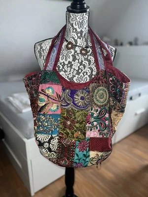 Schultertasche Stoffbeutel Indien-Beutel Goa Hippie Boho Bordeaux Rot - Bild 1 von 2