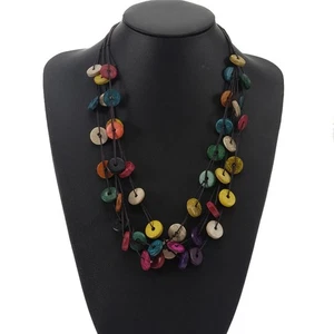 Chunky Jewellery for Women Ladies Necklace Coconut Shell Bohemia Weaving - Picture 1 of 12