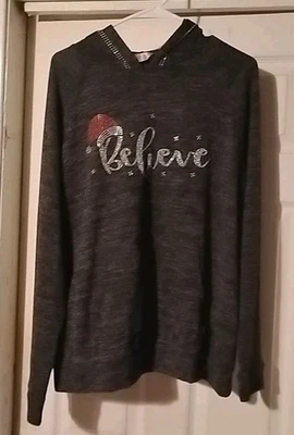 Amana Ropa de Navidad "Believe" Eslogan Lentejuelas Papá Noel Sombrero Manga Larga Sudadera con Capucha... Foto 1 de 4