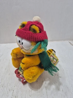 Vintage Garfield Christmas Plush w/tags, Takes the Mountain, Toboggan Sled - Image 1 of 3