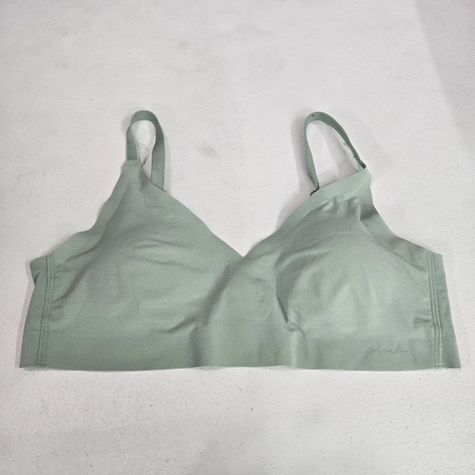 PINK Victoria's Secret Women Bra Medium Green Bralette Wireless Strap Adjustable - Image 1 of 4
