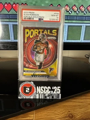 2023 Prism Football Bijan Robinson Portals Gold /10 Psa 10 Jersey Match!!!! RC - Image 1 of 3