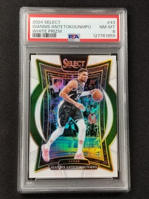 2024-25 Panini Select #43 Giannis Antetokounmpo White Prizm #/149 PSA 8 - Image 1 of 2